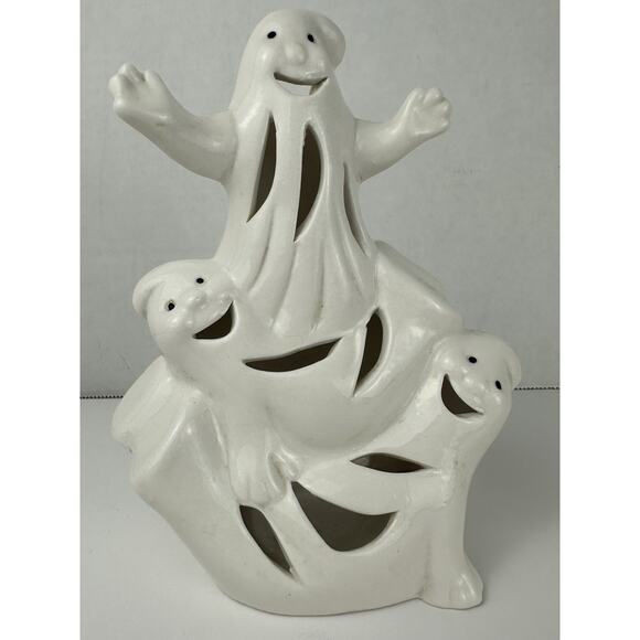 Unbranded Other - Vtg Ceramic GHOSTS Halloween Candle Holder Figurine Retro Holiday decoration